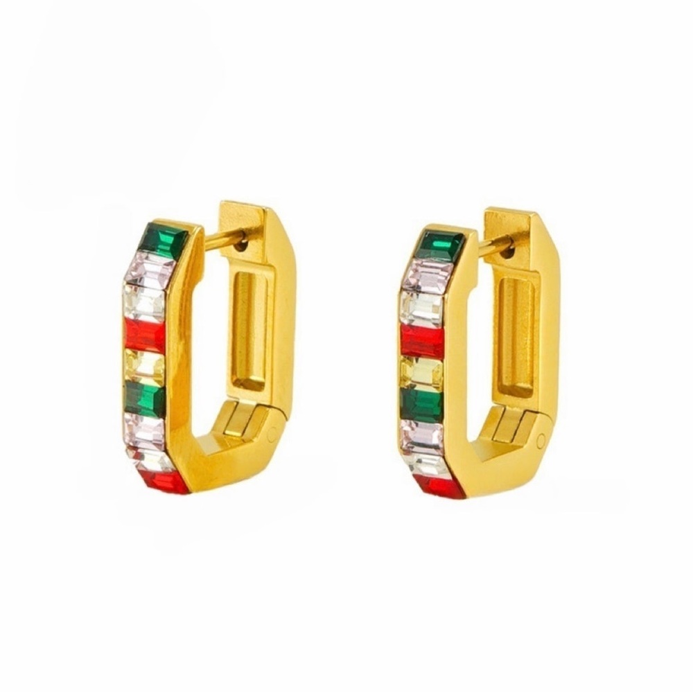18K Gold Plated Hoop Earrings*Multicolour Zircon Earrings*Cubic Zirconia*ZX